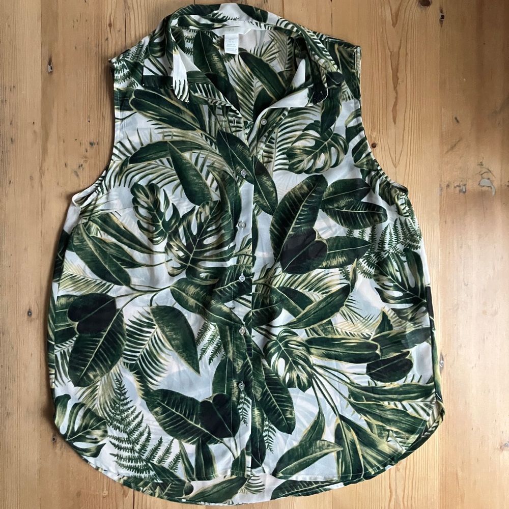 Tropical Green Leaf Print Sleeveless Top